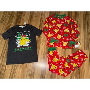 Pokémon NEW Pikachu Boys Sz 10/12 Christmas T-shirt Graphic‎ Tee Pajama's Set